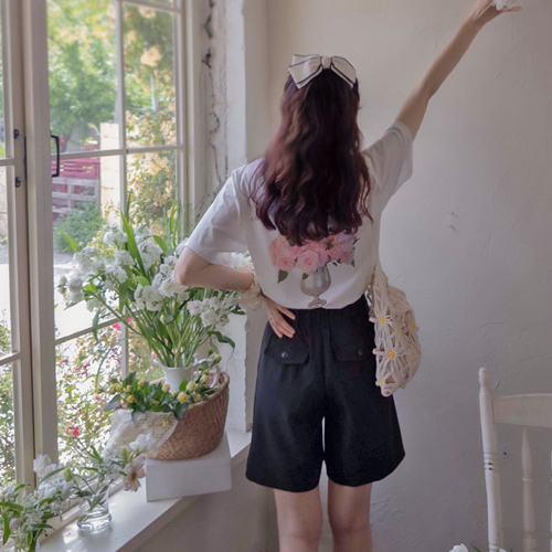 Roy Summer lovely Flower back printing soft Tee [size:F(55~66)]