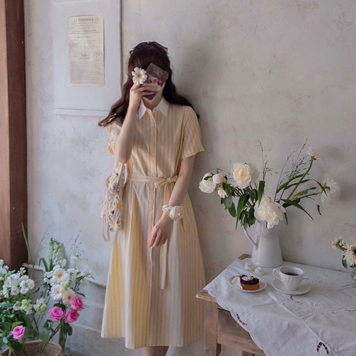 [New product special price 10,000 won discount] <FONT color=#5a3954>MADE LIN</font> Brett Stripe Shirt One Piece [size: F (55~66)]