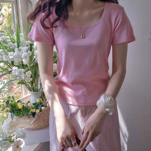 Like Summer Linen Cotton Square Neck Slim Fit Tee [size:F(55~66)]