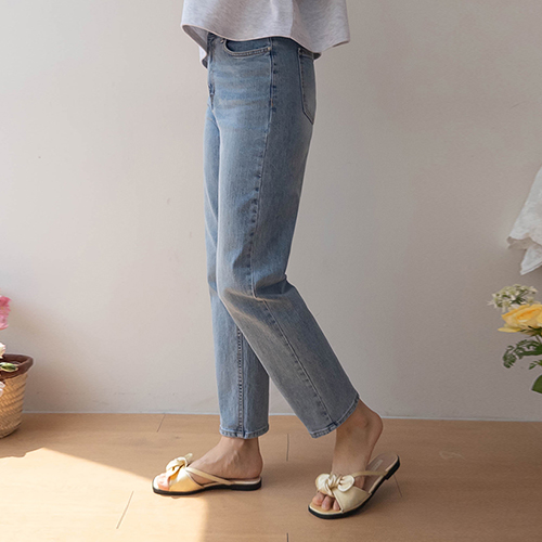 [Organic Cotton][Span] Dinar Semi Exhaust Fit Vertical Hidden Banding Denim Pants[size:S,M,L]