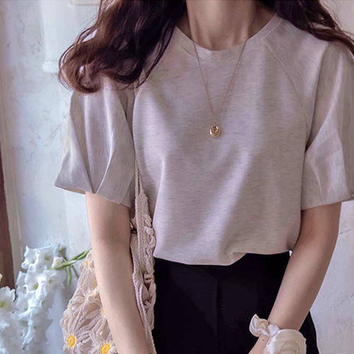 [LABEL] Clois Stretchy Tulip Sleeve Key Point Tee [size:F,1]