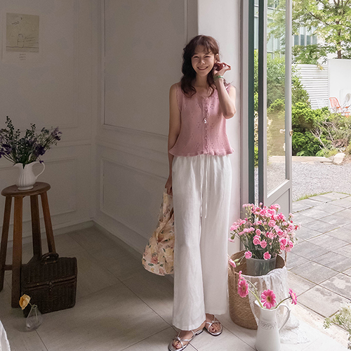 [Whoosh~][Linen 100%] Lieno Comfortable Straight Wide Fit Summer Pants[size:F(55~66)]