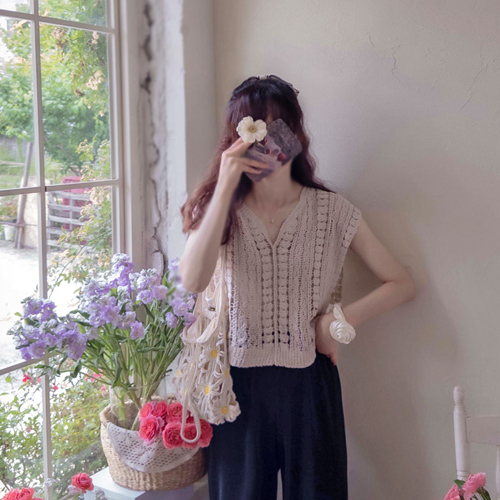 Roena V-neck Crochet Summer Season Chic Vest [size:F(55~66)]