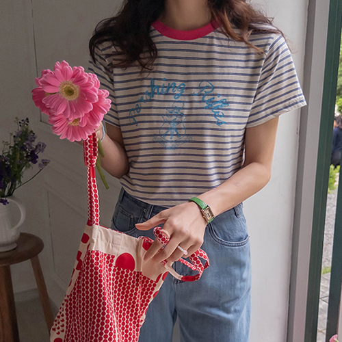 [Hoodle~] Muden refreshing soft color blocking single-breasted T-shirt [size: F(55~66)]