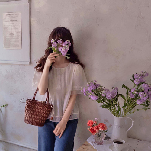 [LABEL] Veronade Love Pintuck Race Summer Tencel Blouse [size:F(55~66)]