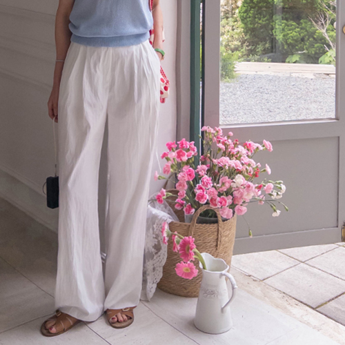 [Russack Cooling Summer Version] Mayville Waist Strap Pin Tuck Wide Fit Slacks [size: S, M, L]