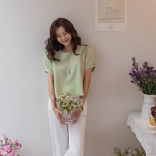[♥Summer Cool Tweed♥][LABEL] Seasoning Luxurious Slim Fit Puff Blouse [size:F(55~66)]