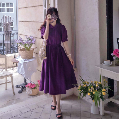 [New product special price 8,000 won discount] <FONT color=#5a3954>MADE LIN</font> Shuanpai Rounding Cara Moist and rustling Cool Summer Elegant One Piece [size: F (55~66)]