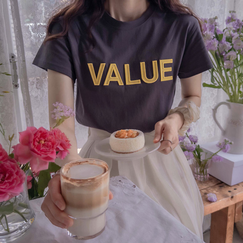 [LABEL] Summer Bell You 3D Lettering Embroidery Slim Fit Tee [size: F(55~66)]