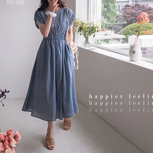 [Linen] Elisha Shirring Linen One Piece [size:F(55~66)]