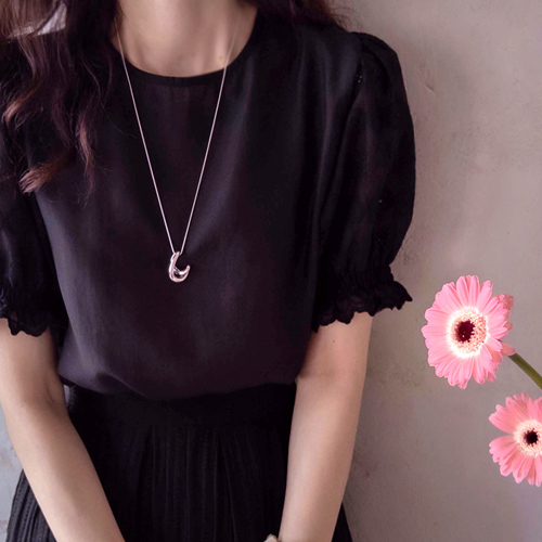 Rayju sleeves lovely punching flower embroidery cool modal blouse [size:F(55~66)]