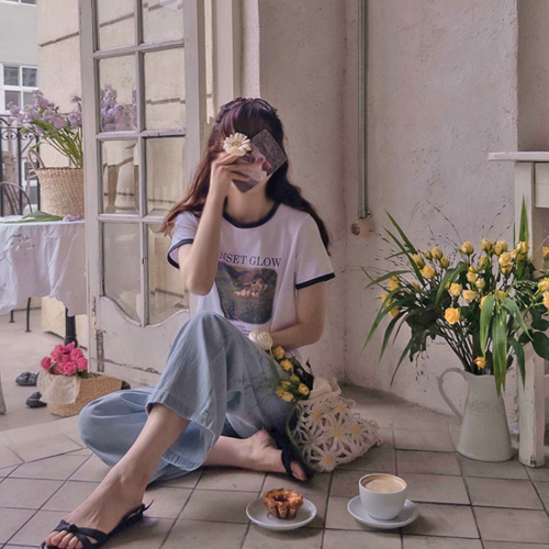 Summer scenery printing sugar color key point Tee [size:F(55~66)]