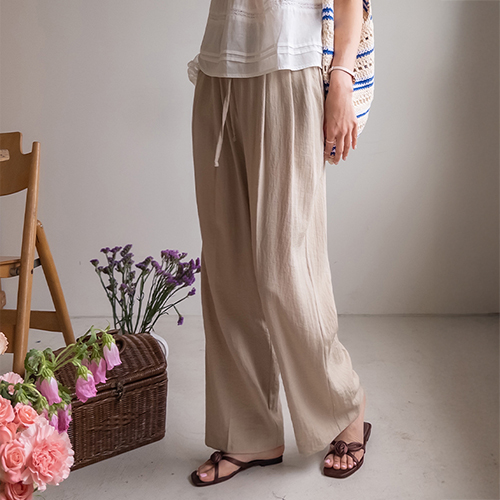 [Hoodle~][Breathable!] Meloi Breathable Two-Pin Tuck Linen Pants [size: F (55~66)]
