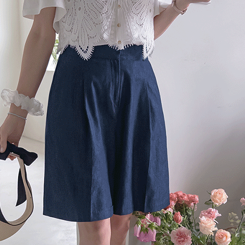 [Sleepy Summer Material] Roybi Pintuck Summer Denim Wide Shorts Slacks [size: F (55~66)]