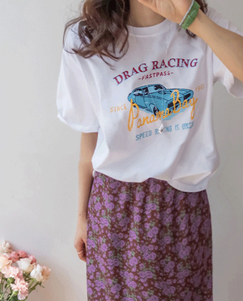 Flivver Racing Car Printing Overfit T-shirt [size:F(55~66)]