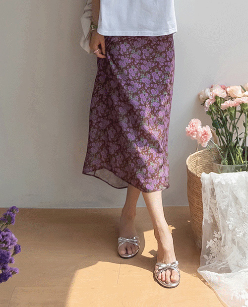 Rosley Rose Print See-through look band Skirt [size:F(55~66)]