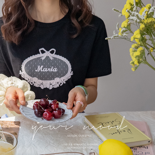 [New product special price 5,000 won discount] <FONT color=#5a3954>MADE LIN</font> Becca Pink Embroidery Short-sleeve Tee [size: F, 1]