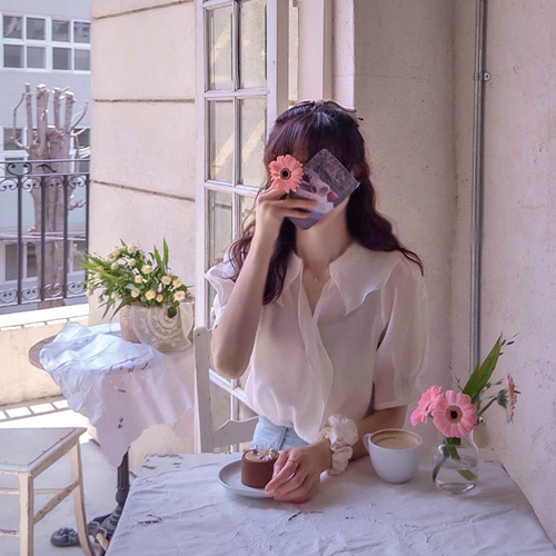[LABEL] Anthomatencel Lovely Collar Wave Luxury Blouse [size:F,1]