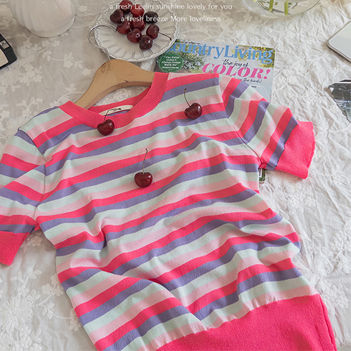 [LABEL] Surely Vivid Color Stripe Summer Knit [size:F(55~66)]