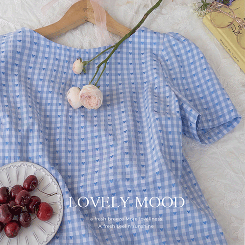 [New product special price 5,000 won discount] <FONT color=#5a3954>MADE LIN</font> Belda Check Heart Embroidery Blouse [size: F (55~66)]