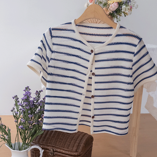 [New product special price 9,000 won discount] <FONT color=#5a3954>MADE LIN</font> Posen Stripe Short-sleeve Cardigan [size: F(55~66)]