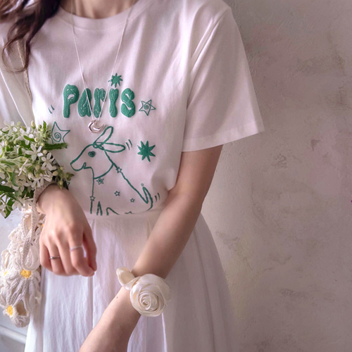 Paris Summer Cute 3D Dog Print Key Point Tee [size:F(55~66)]