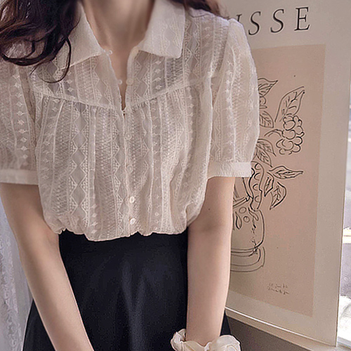 [LABEL] Scarlett's Flower Embroidery Summer Blouse [size:F(55~66)]