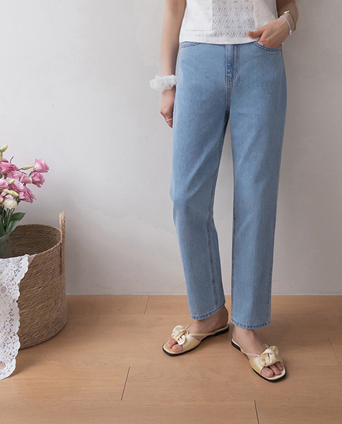 Flu Boyfit Denim Banding Pants [size:S,M,L]