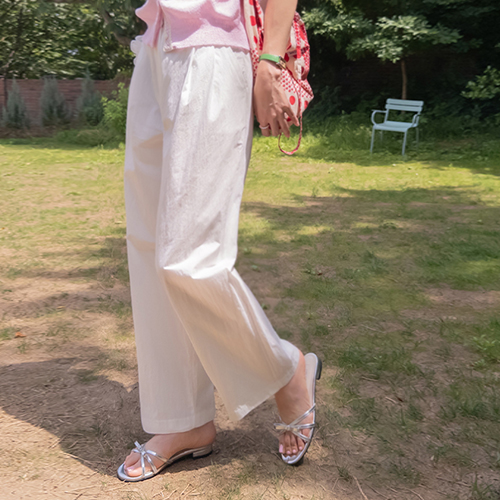 [Lightweight] [LABEL] Comfortable two-pin tuck one-piece wide summer pants that don't stick to the skin [size: S, M, L]