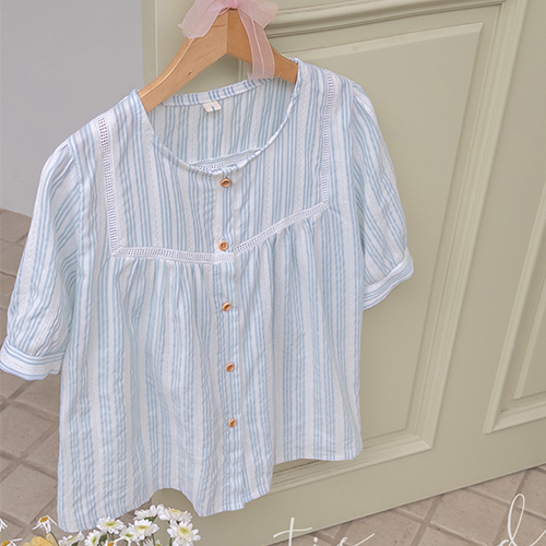 [LABEL] Wella Lace Detail Stripe Blouse [size:F(55~66)]