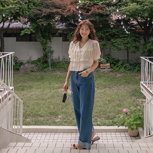 [New product special price 5,000 won discount] <FONT color=#5a3954>MADE LIN</font> Cheney Popcorn Race Freel Blouse Cardigan [size: F (55~66)]