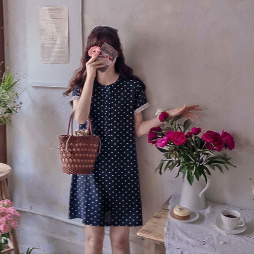 [Best Special Price 5,000 Won Discount] <FONT color=#5a3954>MADE LIN</font> Seville Linen Dot One Piece [size: F (55~66)]