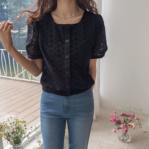 [Best Special Price 5,000 Won Discount] <FONT color=#5a3954>MADE LIN</font> Senew Punching Banding Blouse [size: F (55~66)]