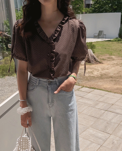 Make Dot Freel Shirring Blouse [size:F(55~66)]
