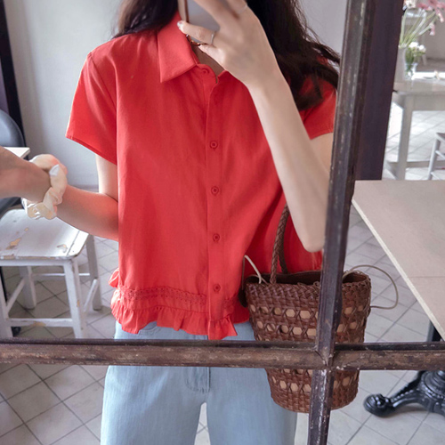 [Best Special Price 5,000 Won Discount] <FONT color=#5a3954>MADE LIN</font> Nabio Hem Freel Blouse [size: F (55~66)]