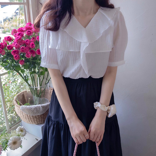 [LABEL] Flibers lovely wave sky fit Cool Blouse [size:F,1]