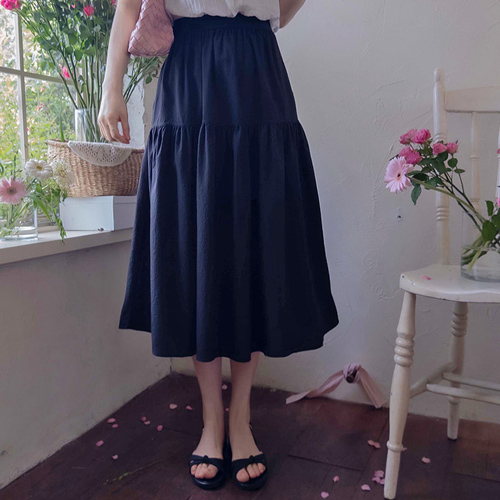 Cool summer wrinkle-free seersucker band skirt [size: F (55~66)]