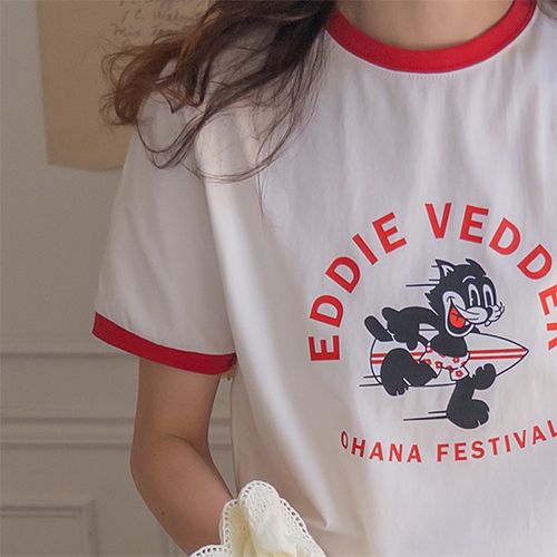 [Including spandex] Eddie printing ringer color combination T-shirt [size:F(55~66)]