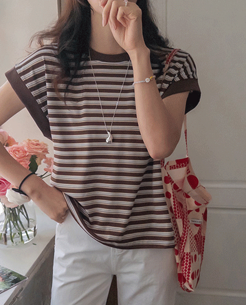 [LABEL] Dean Stripe color combination T-shirt [size:F (55~66 class)]