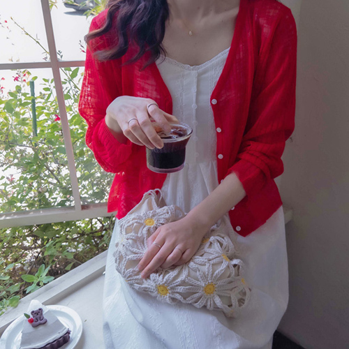 Anjenia Corrugated Summer Beach Cool Loose Fit Cardigan [size: F (55~66)]