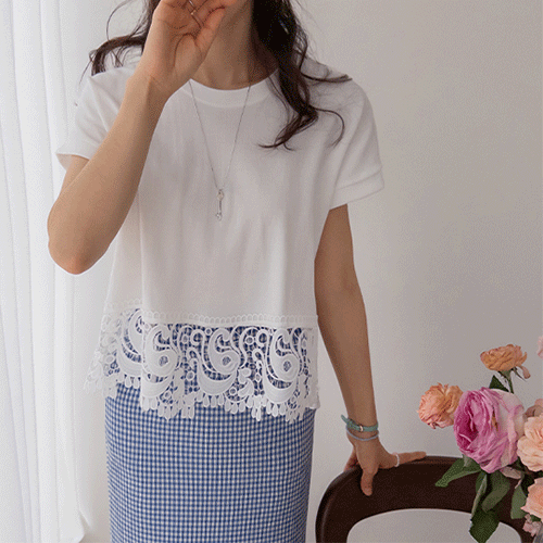 [LABEL] Liliane Yerifit Cap Sleeve Punching Lace T-shirt [size:F(55~66)]