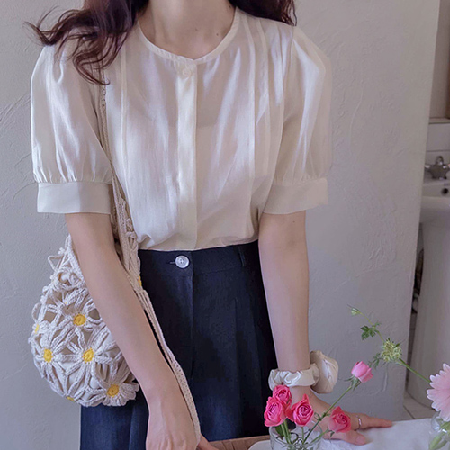 Suzenid Pintuck Summer Tencel Soft Puff Blouse [size: F (55~66)]