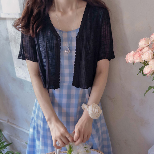 Crinberry lovely wave neck summer quilted cardigan [size: F (55~66)]