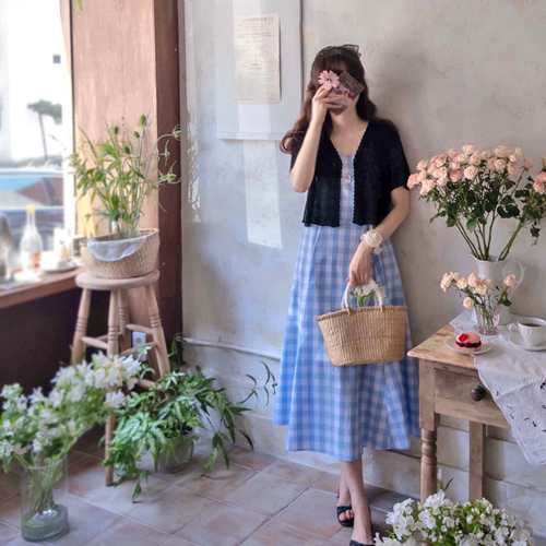 [New product special price 10,000 won discount] <FONT color=#5a3954>MADE LIN</font> Koren Check Pin Tuck Sleeveless Shirts One Piece [size: F(55~66)]