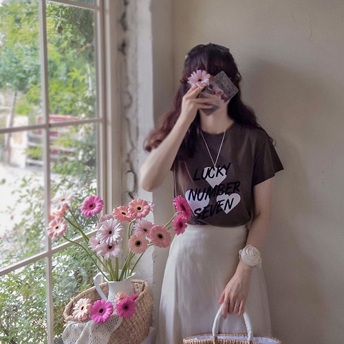 Close Me Flocking Summer Heart Slim Fit Cool Tee [size: F(55~66)]