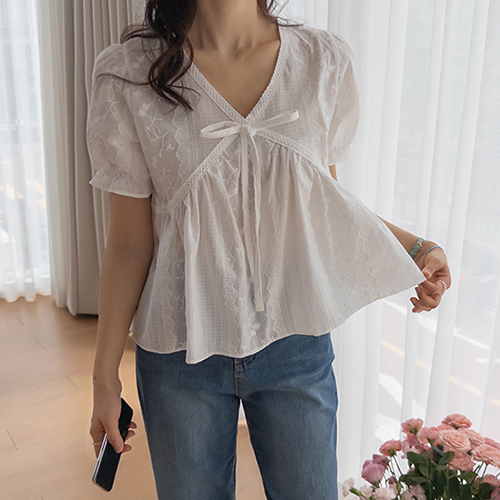 Lavillo Romantic Embroidered Aline Blouse [size:F(55~66)]