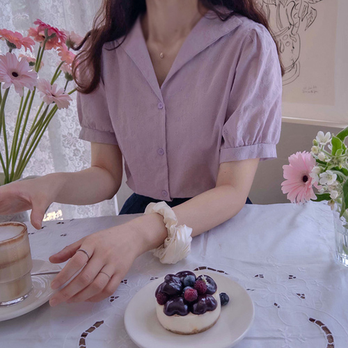 Carbell 3D Flower Embroidery Summer Collar Cute Blouse [size:F(55~66)]