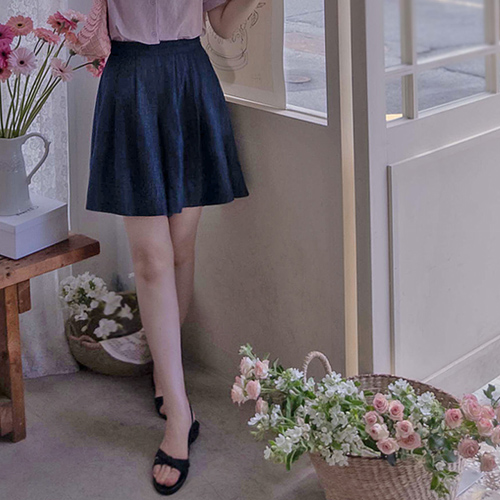 The Summer Pintuck Body Cover Cool and Flexible Denim Skirt Pants [size: F(55~66)]