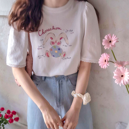Topia Pretty Rabbit Printed Sleeveless Elegant Tee [size:F(55~66)]