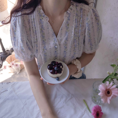 Crondia Summer Snow Flower Love Pintuck Sleeve Lace Blouse [size:F(55~66)]